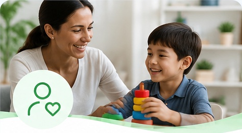 An adult supporting a child during an individualized activity