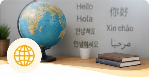 A globe representing multilingual support and diverse languages