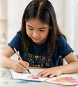 A girl concentrating on a drawing