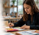 A teen working on a design project