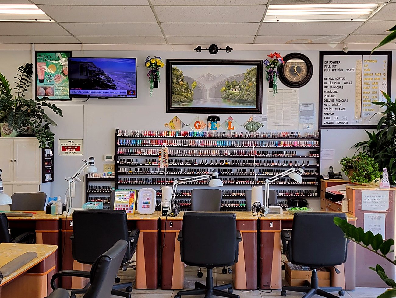 Manicure stations and the colour wall at Nails Effects
