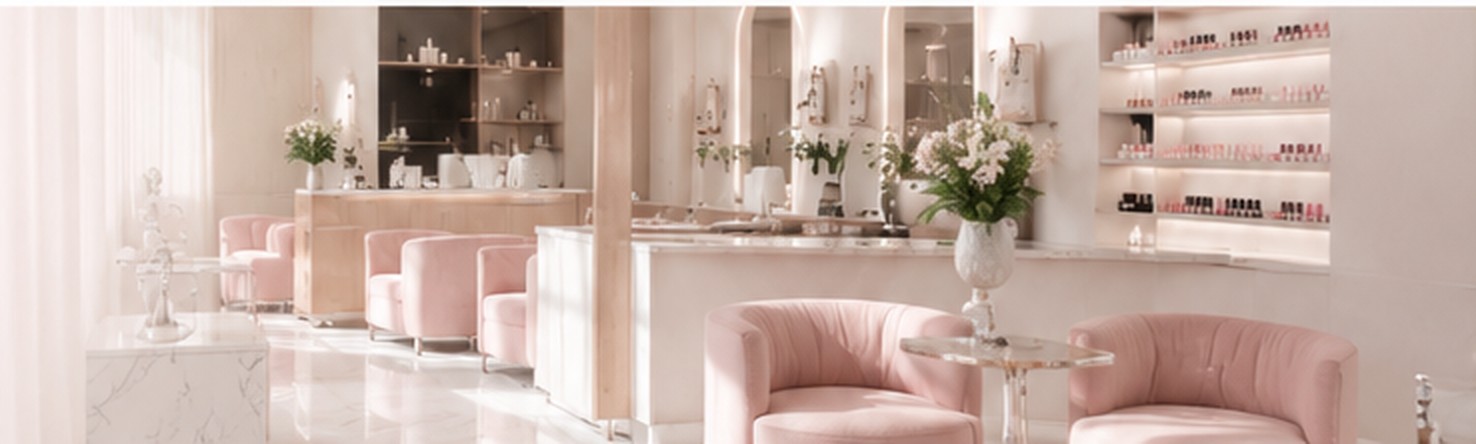 NOTOX Nails studio interior — marble, warm lighting and blush seating