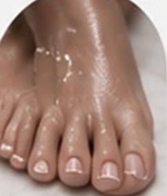 Neat pedicure with a soft neutral finish