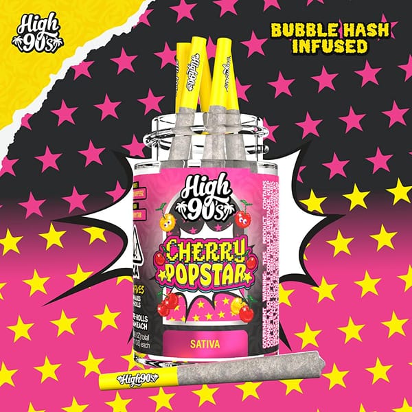 Cherry Popstar 0.5g High Fives Bubble Hash Infused Pre-Rolls 5 Pack