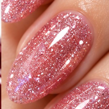 Nails finished in pink glitter dip powder