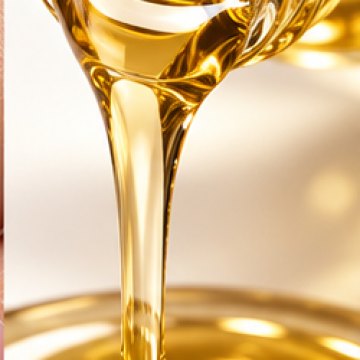 A ribbon of golden nail oil pouring