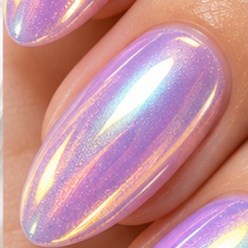 Almond nails in iridescent pearl chrome