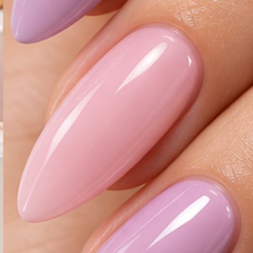 Long professional almond nails in soft lilac