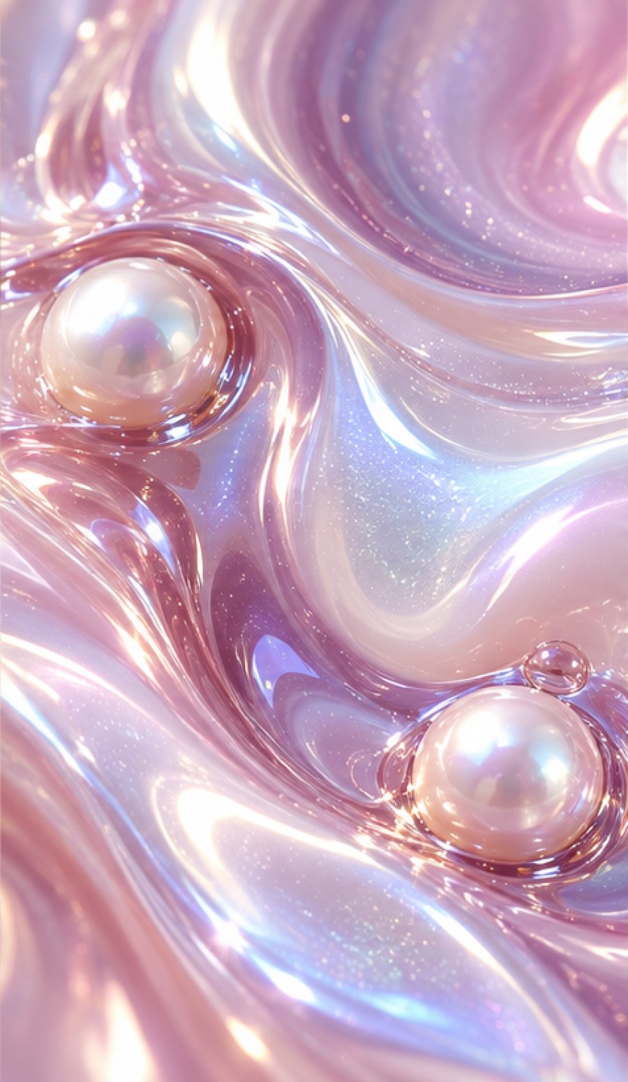 Iridescent pearl gel swirling in lavender and pink