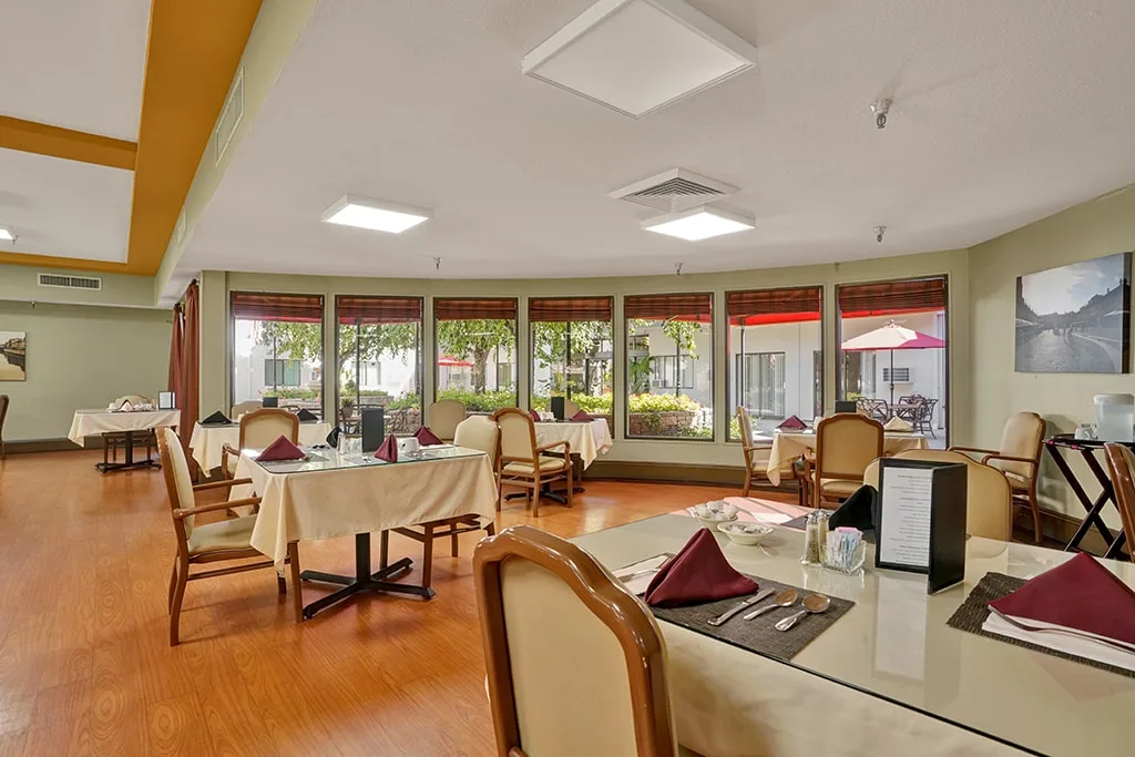 The dining room laid out before a meal