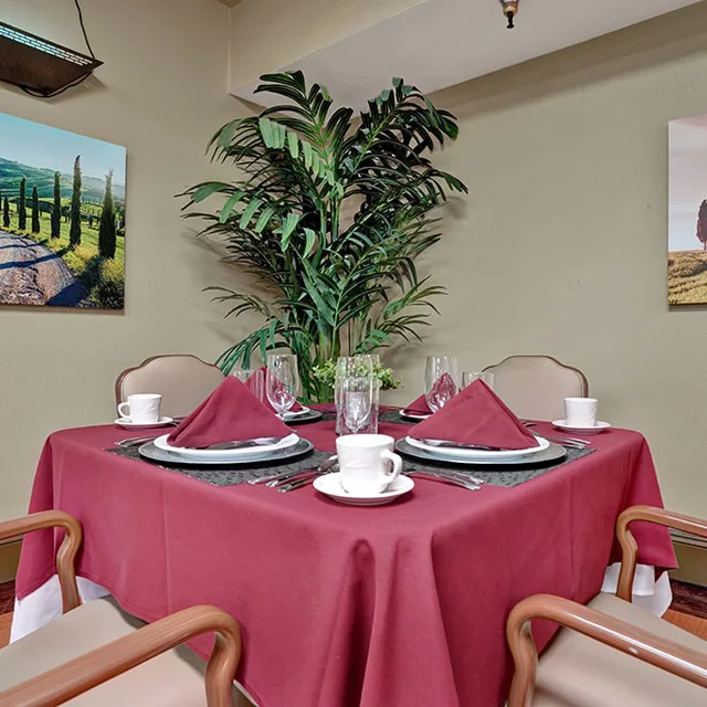 A close view of a set table and centrepiece