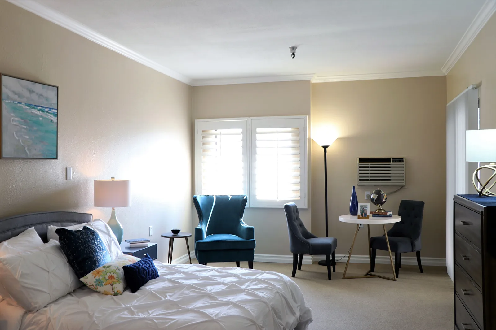 A furnished model suite with sitting area