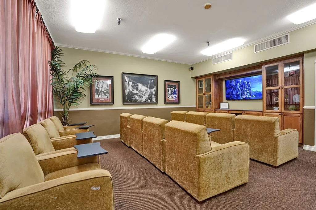 Recliners arranged in front of the lounge screen